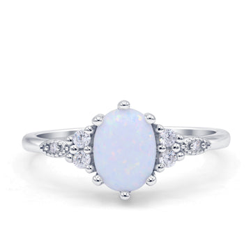 Oval Art Deco Statement Ring Lab Created White Opal 925 Sterling Silver Wholesale